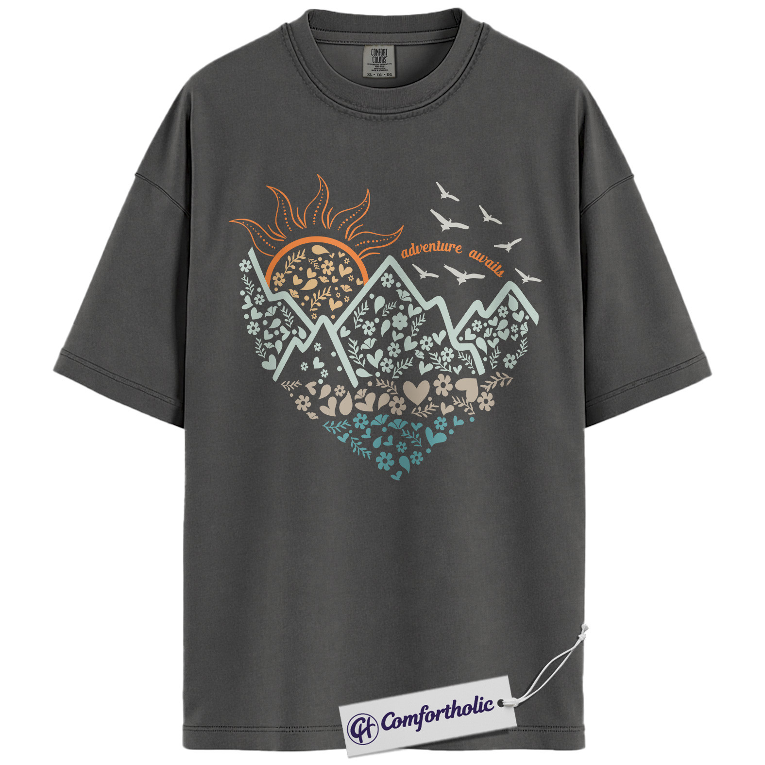 Adventure Awaits Shirt, Mountain Nature Graphic T-Shirt, Boho Outdoor Hiking Tee, Nature Lover Gift for Wanderlust Travelers, Comfort Colors Shirt - Image 3