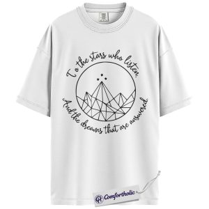 Alternative view of To The Stars Who Listen Shirt, ACOTAR Bookish T-Shirt, Aesthetic Mountain and Stars Graphic Tee, Fantasy Gift for Book Lovers , Comfort Colors Shirt