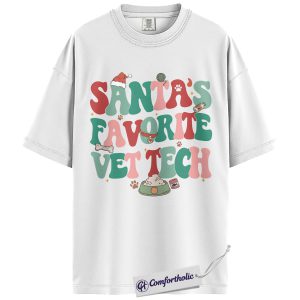 Alternative view of Santa’s Favorite Vet Tech Shirt, Funny Christmas T-Shirt for Animal Lovers, Cute Veterinary Graphic Tee, Holiday Gift for Pet Clinic Staff, Christmas Comfort Colors Shirt