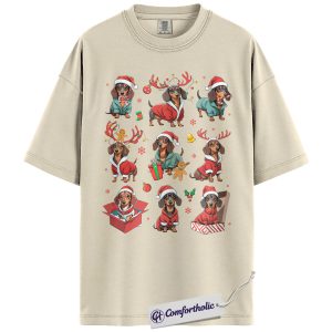 Dachshund Christmas Shirt, Funny Wiener Dog Holiday T-Shirt, Festive Cute Animal Graphic Tee, Christmas Gift for Pet Lovers, Christmas Comfort Colors Shirt