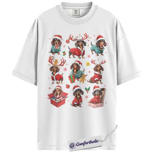 Alternative view of Dachshund Christmas Shirt, Funny Wiener Dog Holiday T-Shirt, Festive Cute Animal Graphic Tee, Christmas Gift for Pet Lovers, Christmas Comfort Colors Shirt