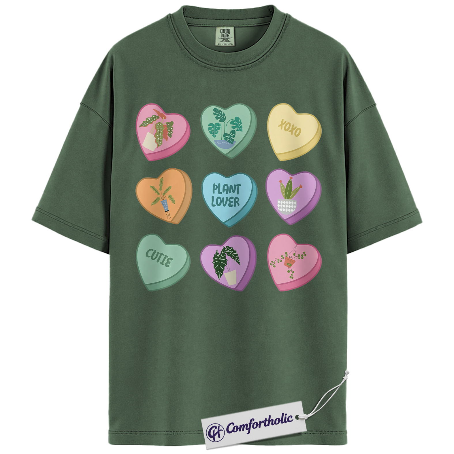 Plant Lover Candy Hearts Shirt, Cute Botanical Graphic Tee, Valentine Indoor Plant Mom T-Shirt, Pastel Aesthetic Gift for Garden Lovers, Comfort Colors Shirt - Image 6