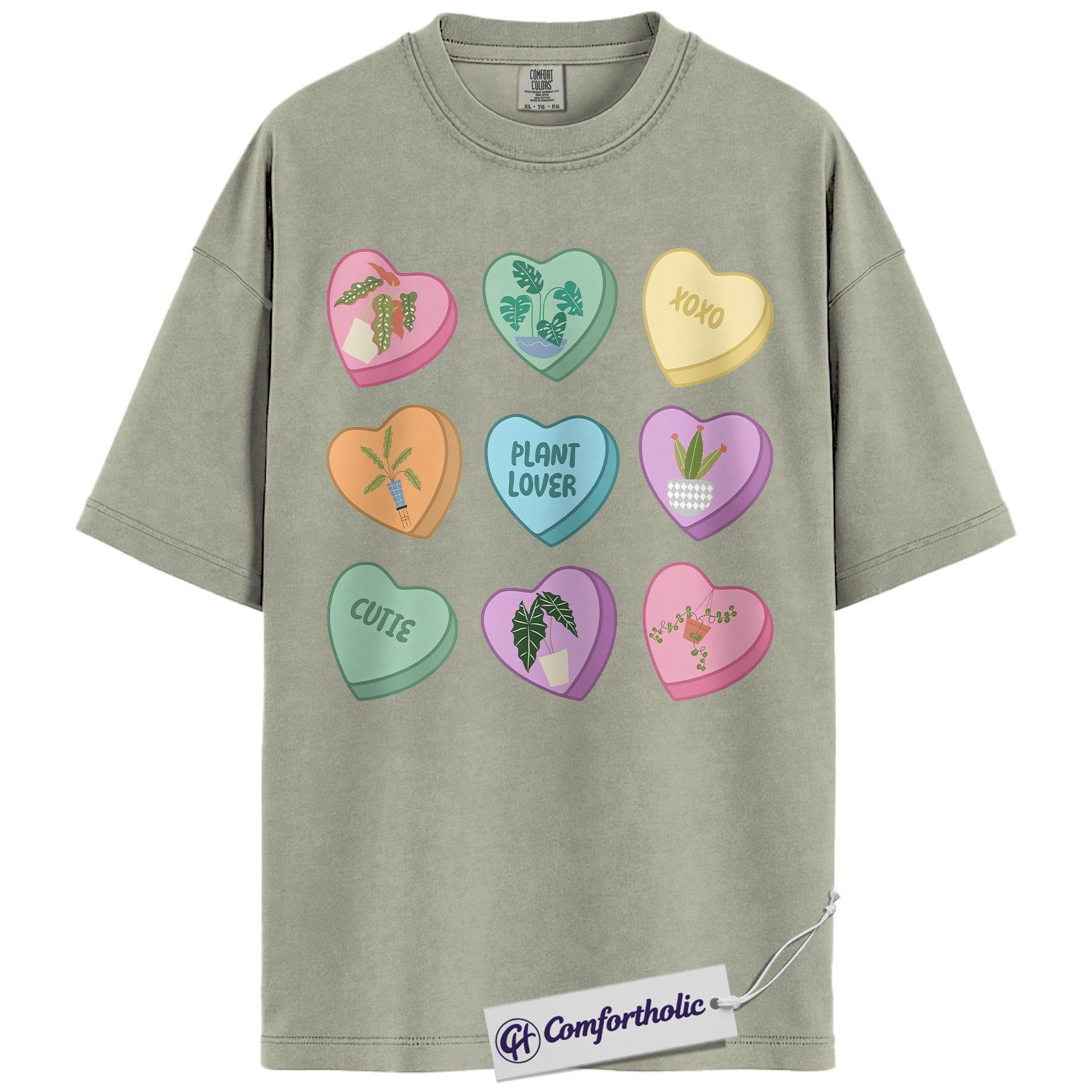Plant Lover Candy Hearts Shirt, Cute Botanical Graphic Tee, Valentine Indoor Plant Mom T-Shirt, Pastel Aesthetic Gift for Garden Lovers, Comfort Colors Shirt - Image 7
