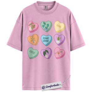 Plant Lover Candy Hearts Shirt, Cute Botanical Graphic Tee, Valentine Indoor Plant Mom T-Shirt, Pastel Aesthetic Gift for Garden Lovers, Comfort Colors Shirt
