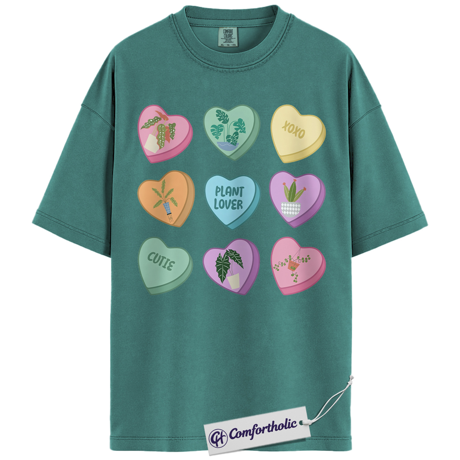 Plant Lover Candy Hearts Shirt, Cute Botanical Graphic Tee, Valentine Indoor Plant Mom T-Shirt, Pastel Aesthetic Gift for Garden Lovers, Comfort Colors Shirt - Image 13