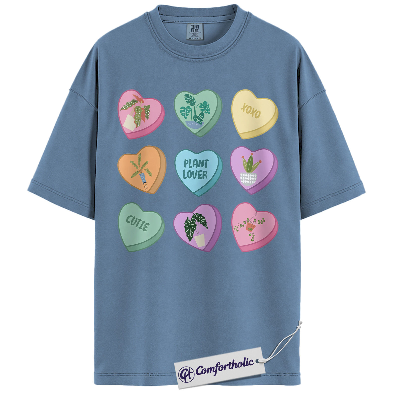 Plant Lover Candy Hearts Shirt, Cute Botanical Graphic Tee, Valentine Indoor Plant Mom T-Shirt, Pastel Aesthetic Gift for Garden Lovers, Comfort Colors Shirt - Image 17
