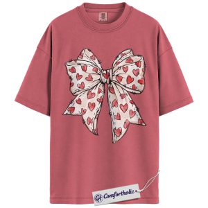Heart Bow Shirt, Cute Coquette Aesthetic Graphic Tee, Valentine’s Day T-Shirt for Women, Romantic Gift for Girlfriend, Comfort Colors Shirt