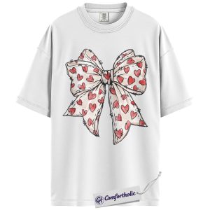 Alternative view of Heart Bow Shirt, Cute Coquette Aesthetic Graphic Tee, Valentine’s Day T-Shirt for Women, Romantic Gift for Girlfriend, Comfort Colors Shirt