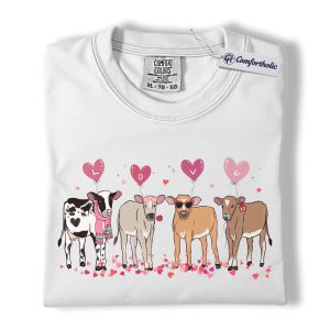 Alternative view of Valentine Cow Shirt, Cute Love Cow Lover Graphic Tee, Farm Animal T-Shirt, Pastel Heart Aesthetic Gift for Country Girls & Ranch Lovers, Comfort Colors Shirt