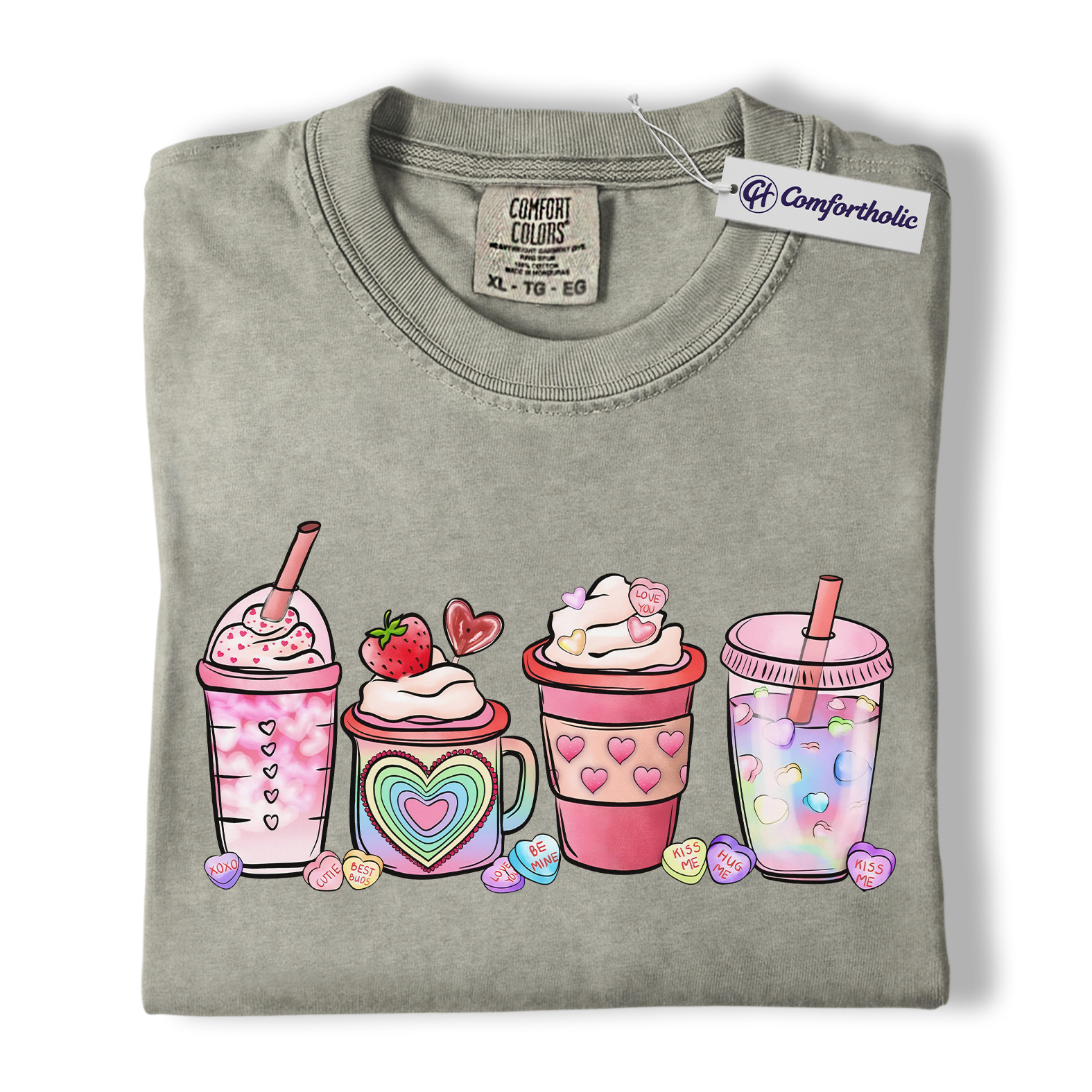 Valentine Coffee Shirt, Cute Kawaii Drink Graphic Tee, Pastel Café Aesthetic T-Shirt for Coffee & Boba Lovers, Sweet Heart Gift, Comfort Colors Shirt - Image 7
