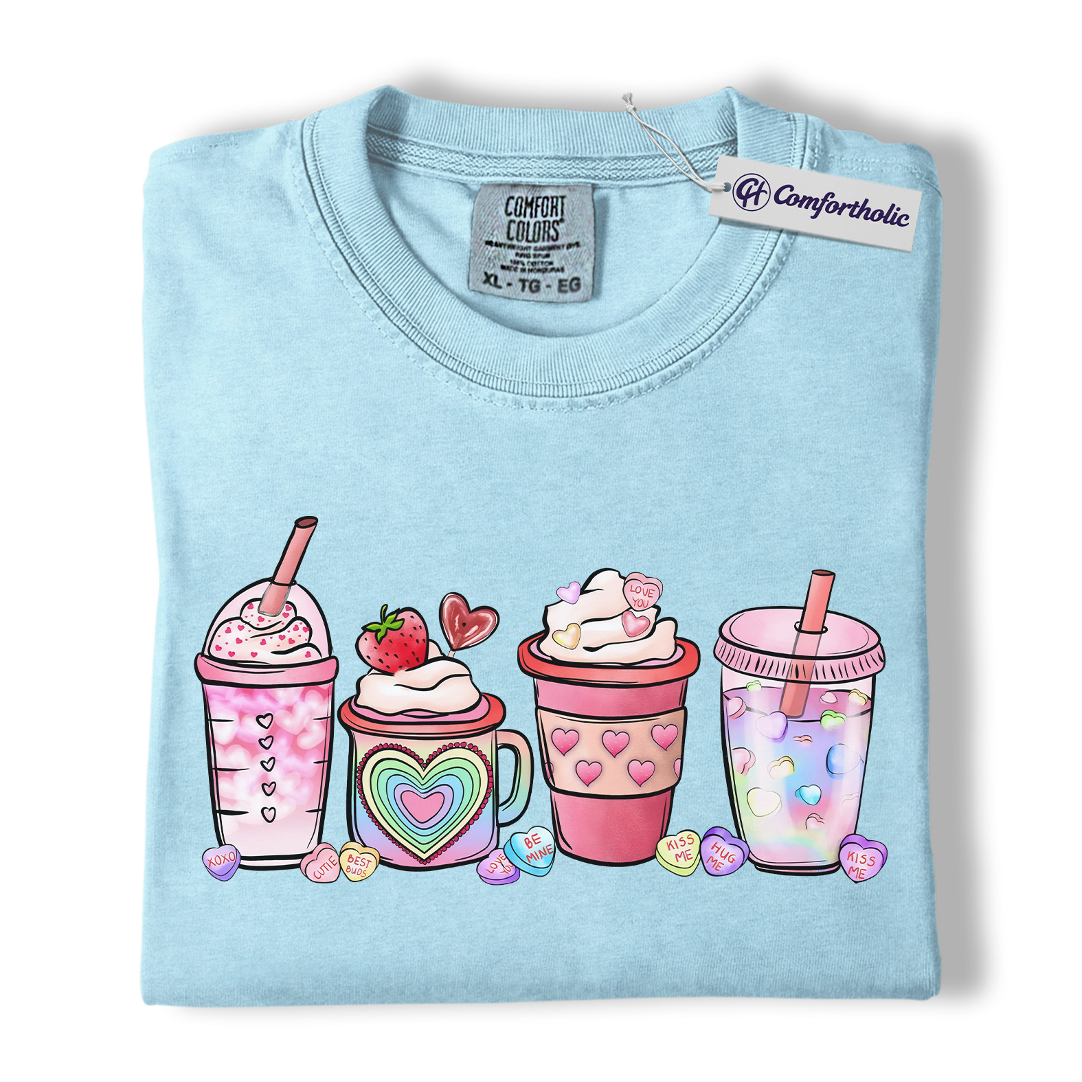 Valentine Coffee Shirt, Cute Kawaii Drink Graphic Tee, Pastel Café Aesthetic T-Shirt for Coffee & Boba Lovers, Sweet Heart Gift, Comfort Colors Shirt - Image 15
