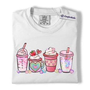 Alternative view of Valentine Coffee Shirt, Cute Kawaii Drink Graphic Tee, Pastel Café Aesthetic T-Shirt for Coffee & Boba Lovers, Sweet Heart Gift, Comfort Colors Shirt