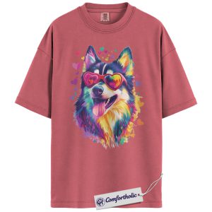 Alternative view of Valentine Husky Shirt, Colorful Dog Lover Graphic Tee, Vibrant Watercolor Husky Art T-Shirt, Cute Puppy Love Gift for Pet Owners & Dog Moms, Comfort Colors Shirt