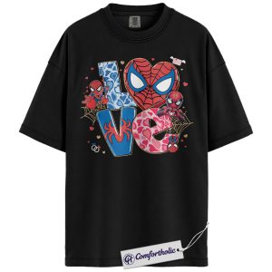 Alternative view of Spider-Man Shirt, Valentine's Day Shirt, Marvel Comics Graphic Tee, Comfort Colors Shirt
