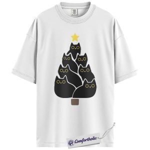Alternative view of Cat Christmas Tree Shirt, Cute Black Cat Holiday Graphic T-Shirt, Minimalist Christmas Tee, Gift for Cat Lovers, Christmas Comfort Colors Shirt