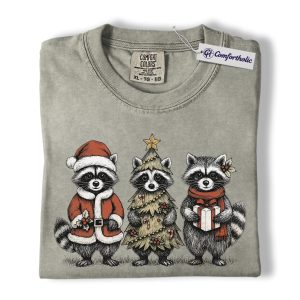 Raccoon Christmas Shirt, Cute Holiday Animal Graphic T-Shirt, Festive Winter Wildlife Tee, Christmas Gift for Animal Lovers, Christmas Comfort Colors Shirt