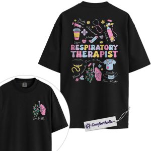 Personalized Respiratory Therapist Shirt, Cute Medical Worker Graphic T-Shirt, Pastel Healthcare Aesthetic Tee, Custom Name Gift for RT Students and Hospital Staff, Comfort Colors Shirt 2-Sided