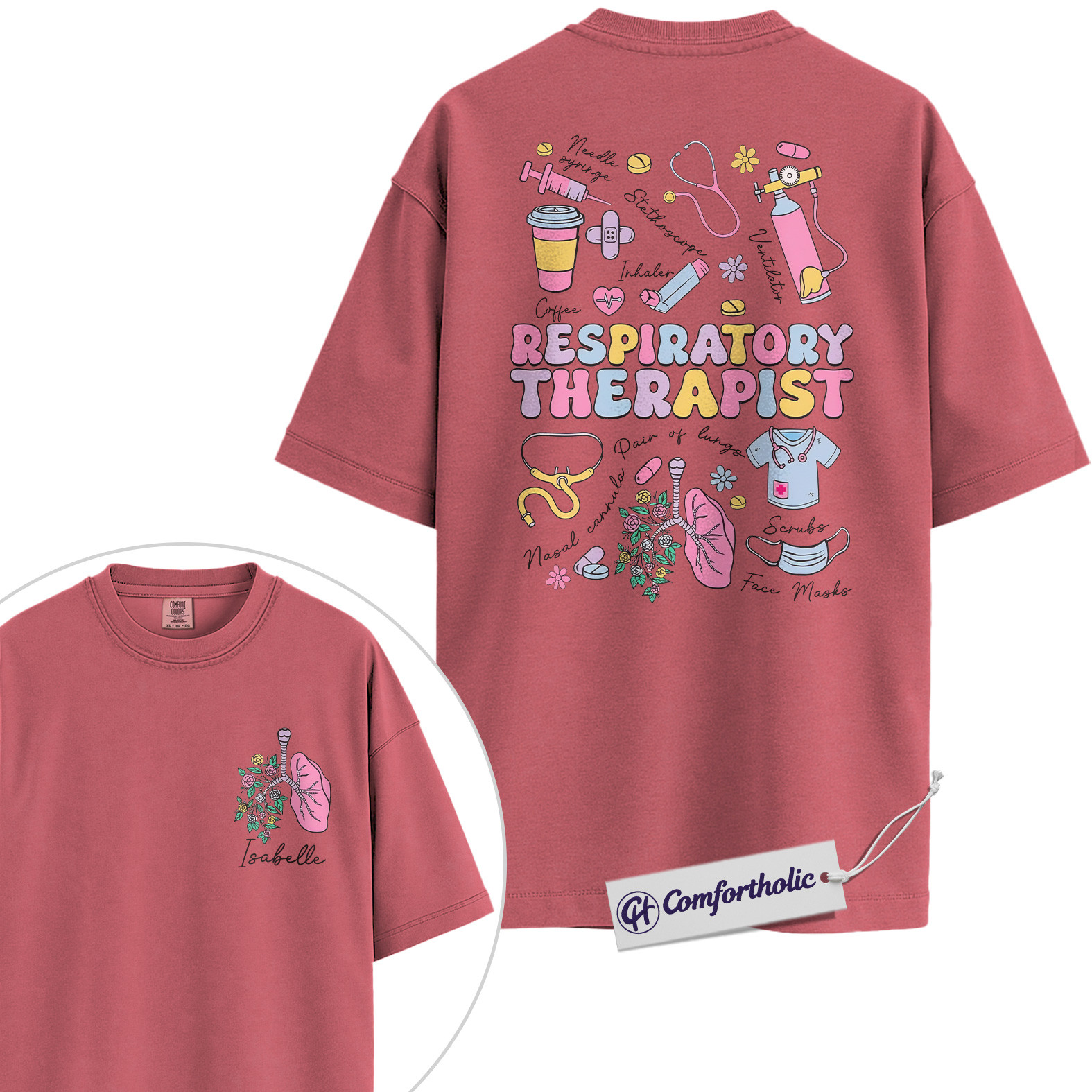 Personalized Respiratory Therapist Shirt, Cute Medical Worker Graphic T-Shirt, Pastel Healthcare Aesthetic Tee, Custom Name Gift for RT Students and Hospital Staff, Comfort Colors Shirt 2-Sided - Image 9