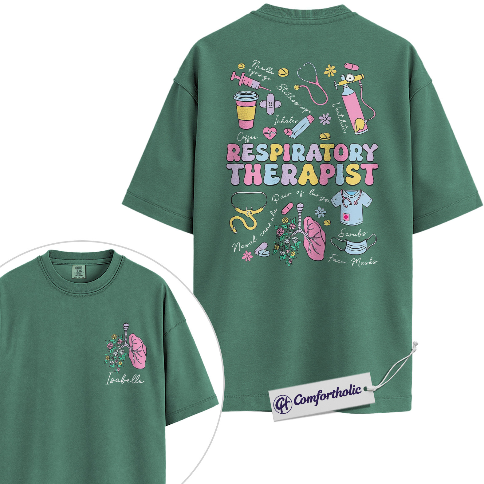 Personalized Respiratory Therapist Shirt, Cute Medical Worker Graphic T-Shirt, Pastel Healthcare Aesthetic Tee, Custom Name Gift for RT Students and Hospital Staff, Comfort Colors Shirt 2-Sided - Image 10
