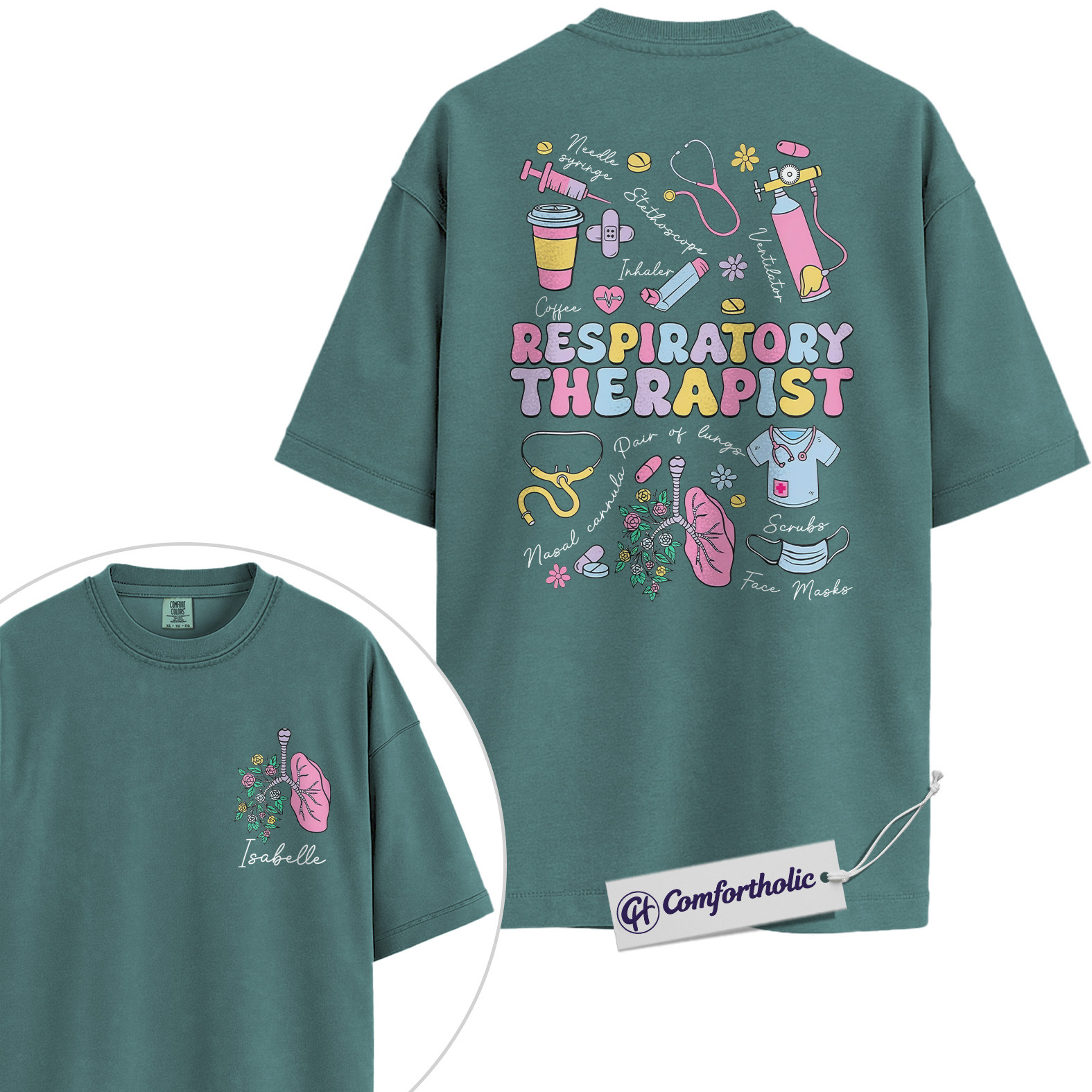 Personalized Respiratory Therapist Shirt, Cute Medical Worker Graphic T-Shirt, Pastel Healthcare Aesthetic Tee, Custom Name Gift for RT Students and Hospital Staff, Comfort Colors Shirt 2-Sided - Image 11