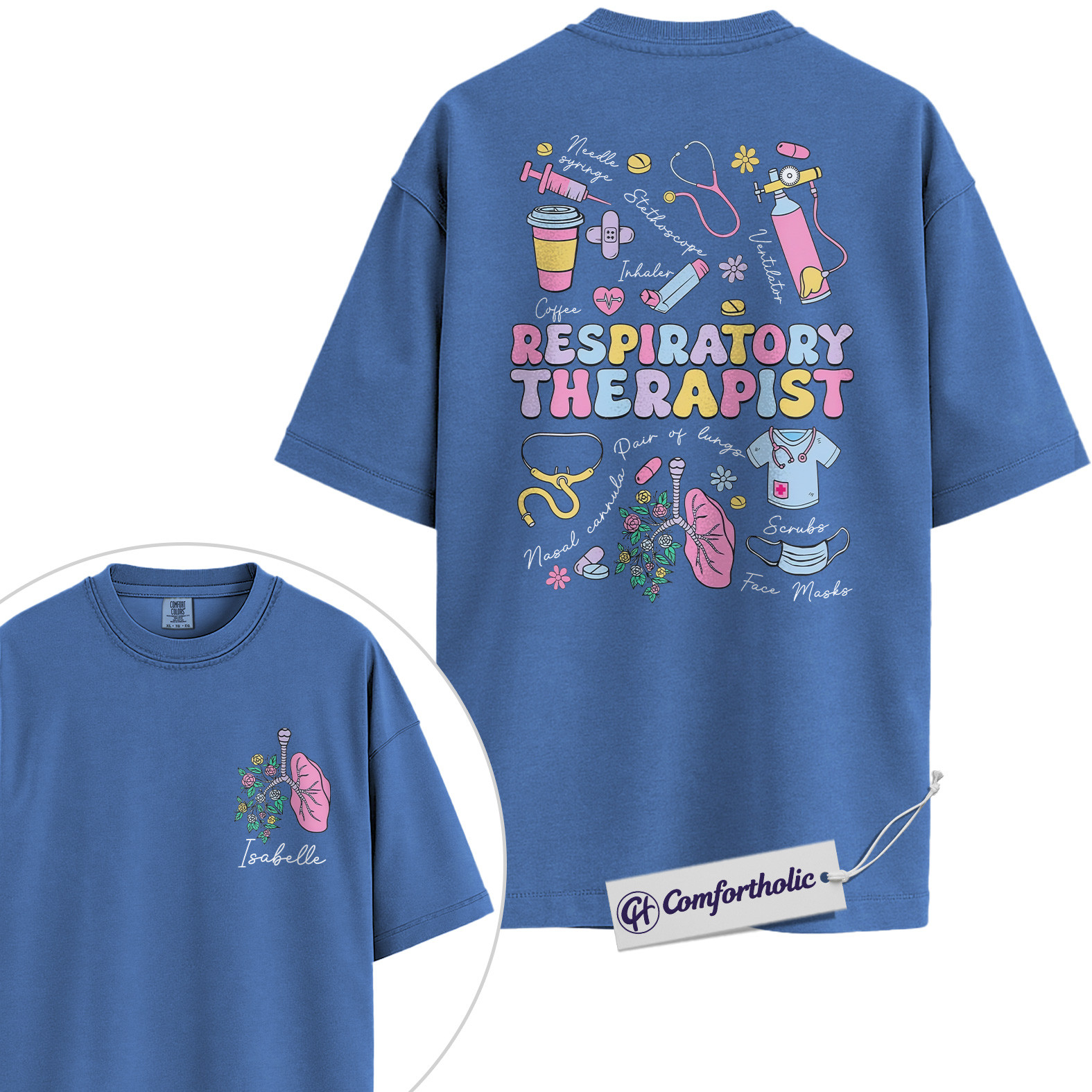 Personalized Respiratory Therapist Shirt, Cute Medical Worker Graphic T-Shirt, Pastel Healthcare Aesthetic Tee, Custom Name Gift for RT Students and Hospital Staff, Comfort Colors Shirt 2-Sided - Image 12