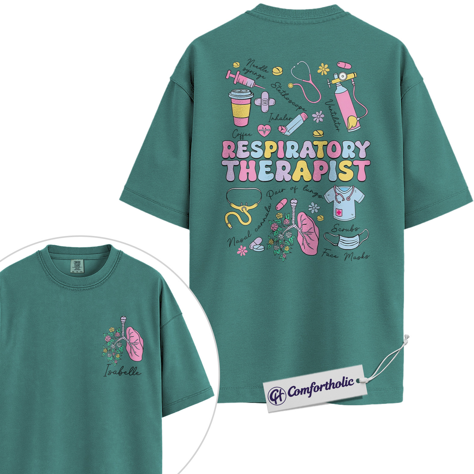 Personalized Respiratory Therapist Shirt, Cute Medical Worker Graphic T-Shirt, Pastel Healthcare Aesthetic Tee, Custom Name Gift for RT Students and Hospital Staff, Comfort Colors Shirt 2-Sided - Image 13