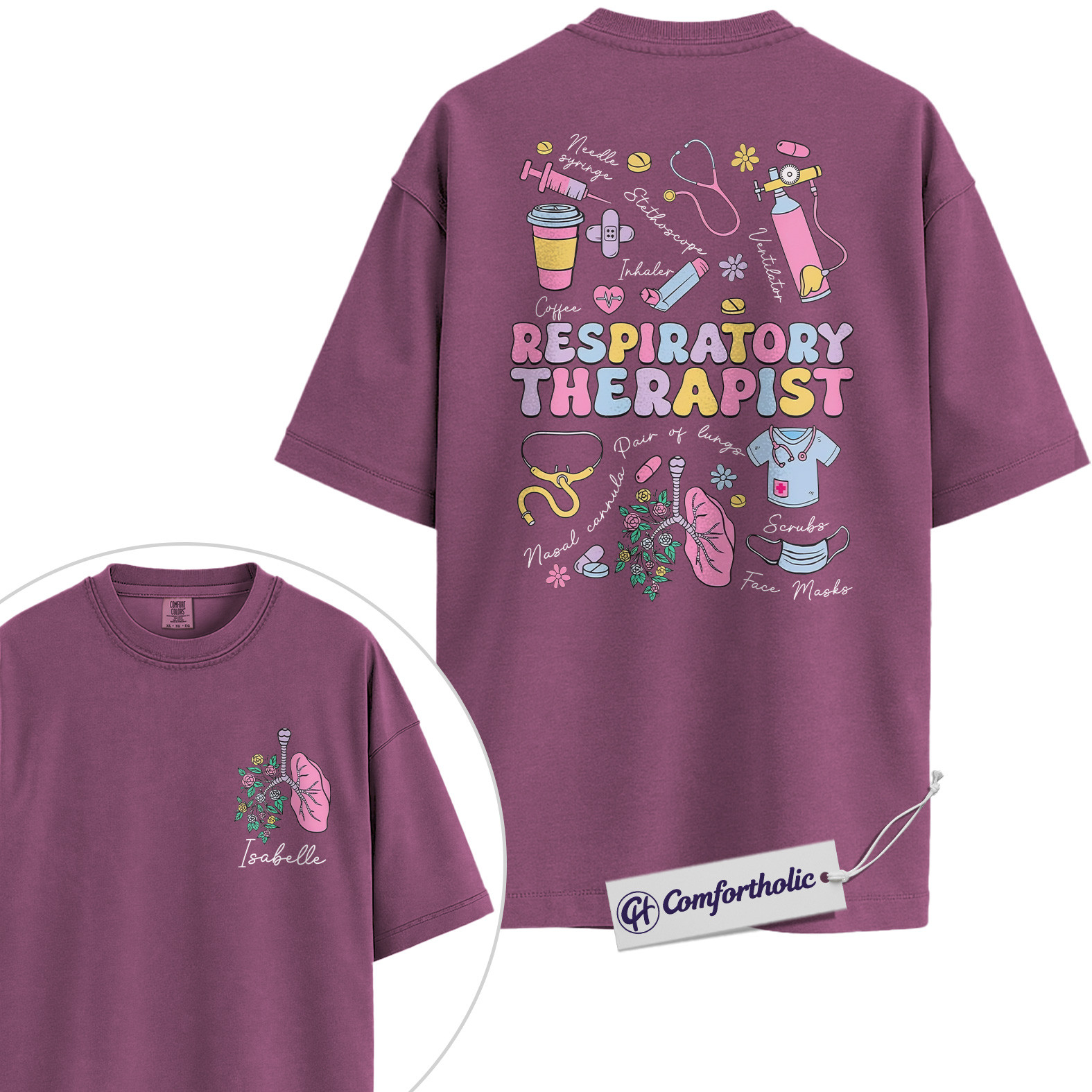 Personalized Respiratory Therapist Shirt, Cute Medical Worker Graphic T-Shirt, Pastel Healthcare Aesthetic Tee, Custom Name Gift for RT Students and Hospital Staff, Comfort Colors Shirt 2-Sided - Image 15