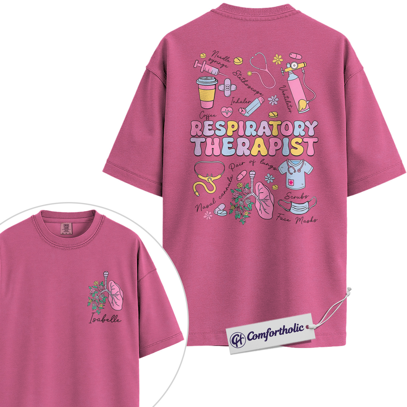 Personalized Respiratory Therapist Shirt, Cute Medical Worker Graphic T-Shirt, Pastel Healthcare Aesthetic Tee, Custom Name Gift for RT Students and Hospital Staff, Comfort Colors Shirt 2-Sided - Image 16