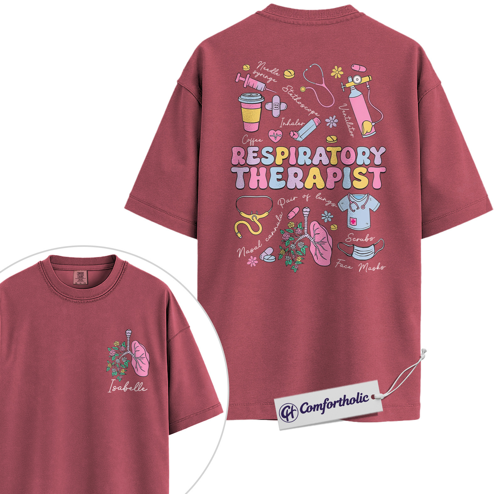 Personalized Respiratory Therapist Shirt, Cute Medical Worker Graphic T-Shirt, Pastel Healthcare Aesthetic Tee, Custom Name Gift for RT Students and Hospital Staff, Comfort Colors Shirt 2-Sided - Image 18