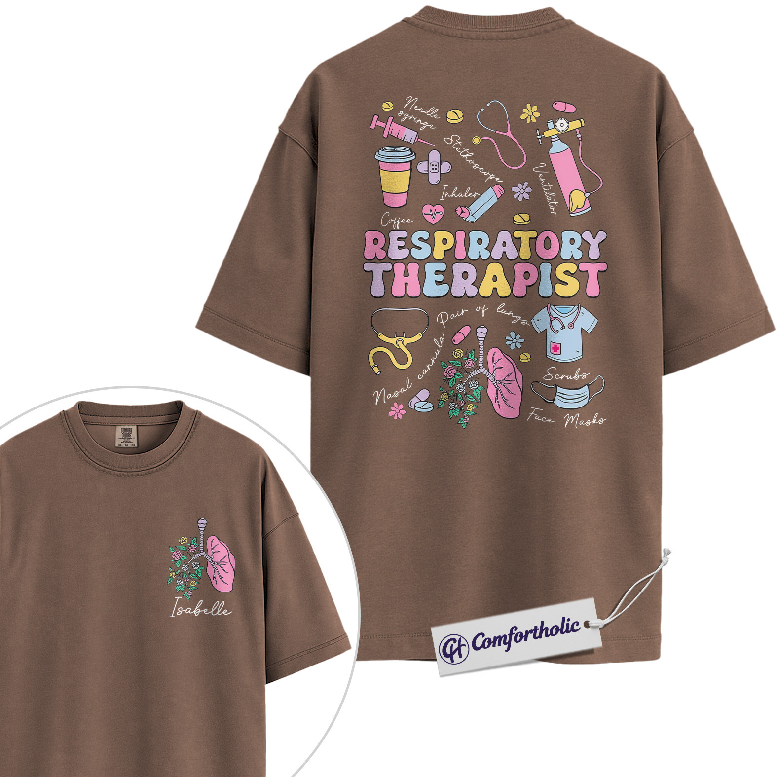 Personalized Respiratory Therapist Shirt, Cute Medical Worker Graphic T-Shirt, Pastel Healthcare Aesthetic Tee, Custom Name Gift for RT Students and Hospital Staff, Comfort Colors Shirt 2-Sided - Image 19