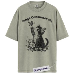 Rage Consumes Me Shirt, Vintage Funny Cat Graphic T-Shirt, Aesthetic Meme Kitten Tee, Gift for Cat Lovers, Comfort Colors Shirt