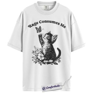 Alternative view of Rage Consumes Me Shirt, Vintage Funny Cat Graphic T-Shirt, Aesthetic Meme Kitten Tee, Gift for Cat Lovers, Comfort Colors Shirt