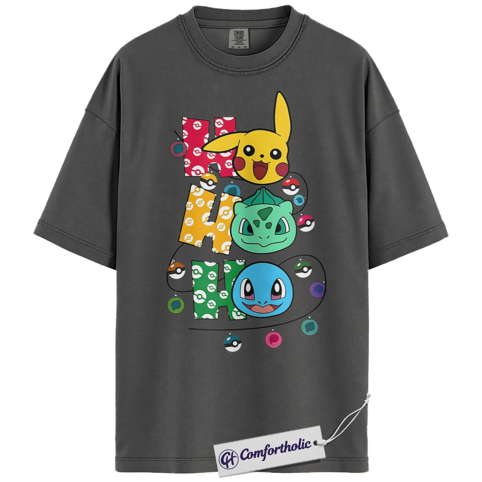 Pikachu Shirt, Bulbasaur Shirt, Squirtle Shirt, Pokemon Shirt, PKM Shirt, Christmas Shirt, Anime Graphic Tee, Comfort Colors Shirt - Image 3