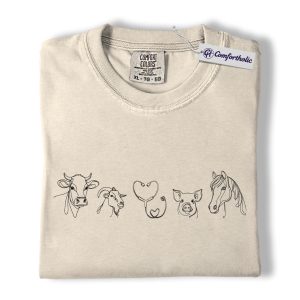 Country Vet Shirt, Farm Animal Line Art Graphic T-Shirt, Country Livestock Farm Veterinarian Tee, Gift for Vet Techs and Rural Animal Caregivers, Comfort Colors Shirt