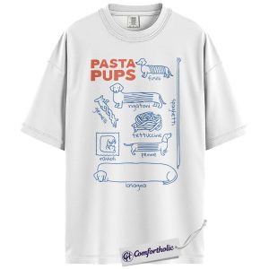 Alternative view of Pasta Pups Shirt, Funny Dachshund Dog Food Pun Graphic T-Shirt, Cute Pet Lover Tee, Gift for Dog Moms and Dachshund Owners, Comfort Colors Shirt
