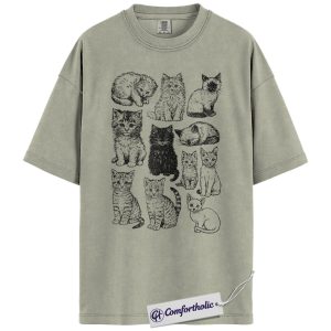 Vintage Cat Shirt, Hand Drawn Cat Graphic T-Shirt, Minimalist Aesthetic Pet Lover Tee, Gift for Cat Moms, Comfort Colors Shirt