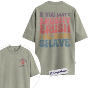 Brushy Brush Groomer Shirt, Funny Dog Groomer Quote T-Shirt, Personalized Pet Grooming Retro Tee, Custom Name Gift for Professional Groomers, Comfort Colors Shirt 2-Sided
