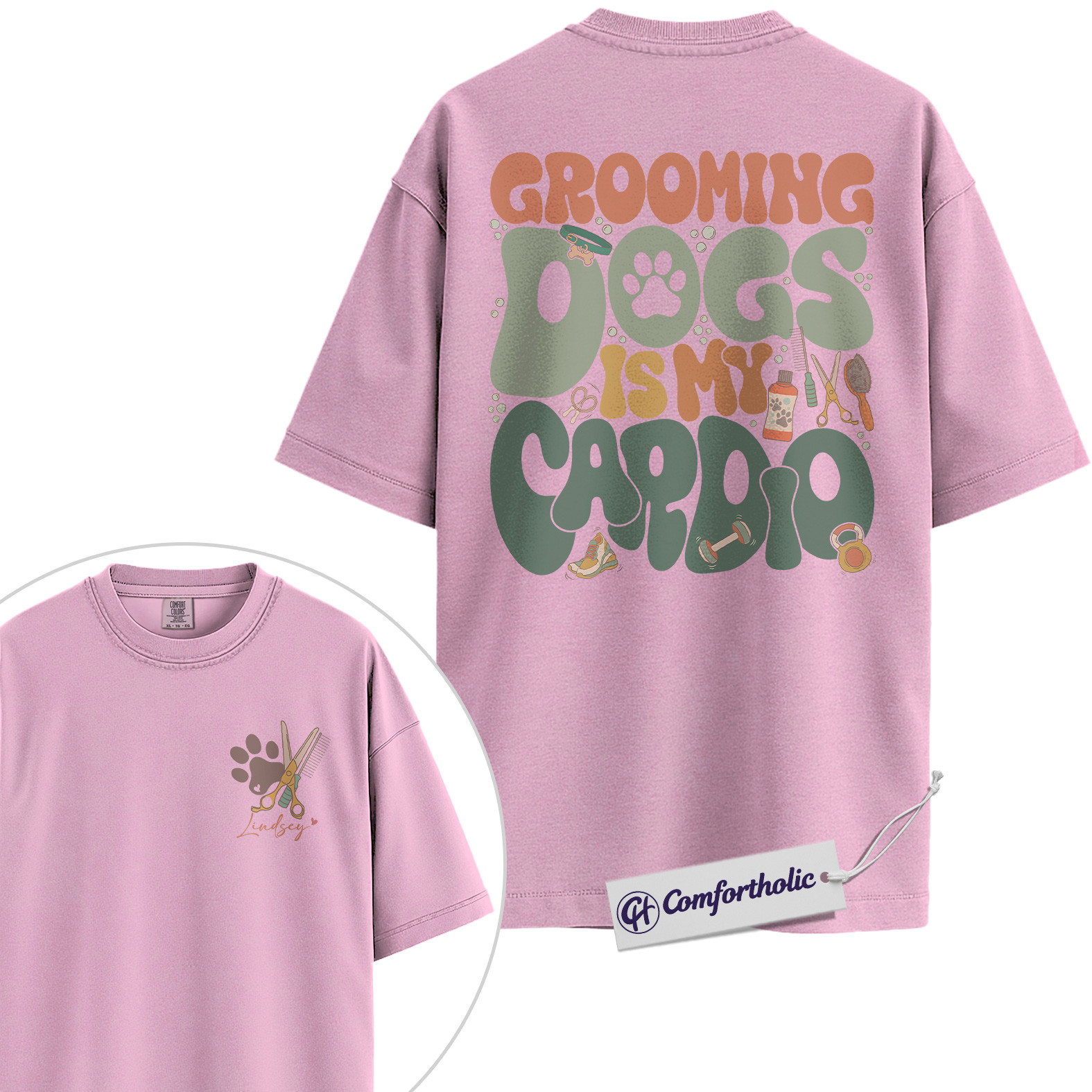 Grooming Dogs Is My Cardio Shirt, Funny Dog Groomer Graphic T-Shirt, Personalized Pet Grooming Tee, Custom Name Gift for Professional Dog Groomers, Comfort Colors Shirt 2-Sided - Image 8
