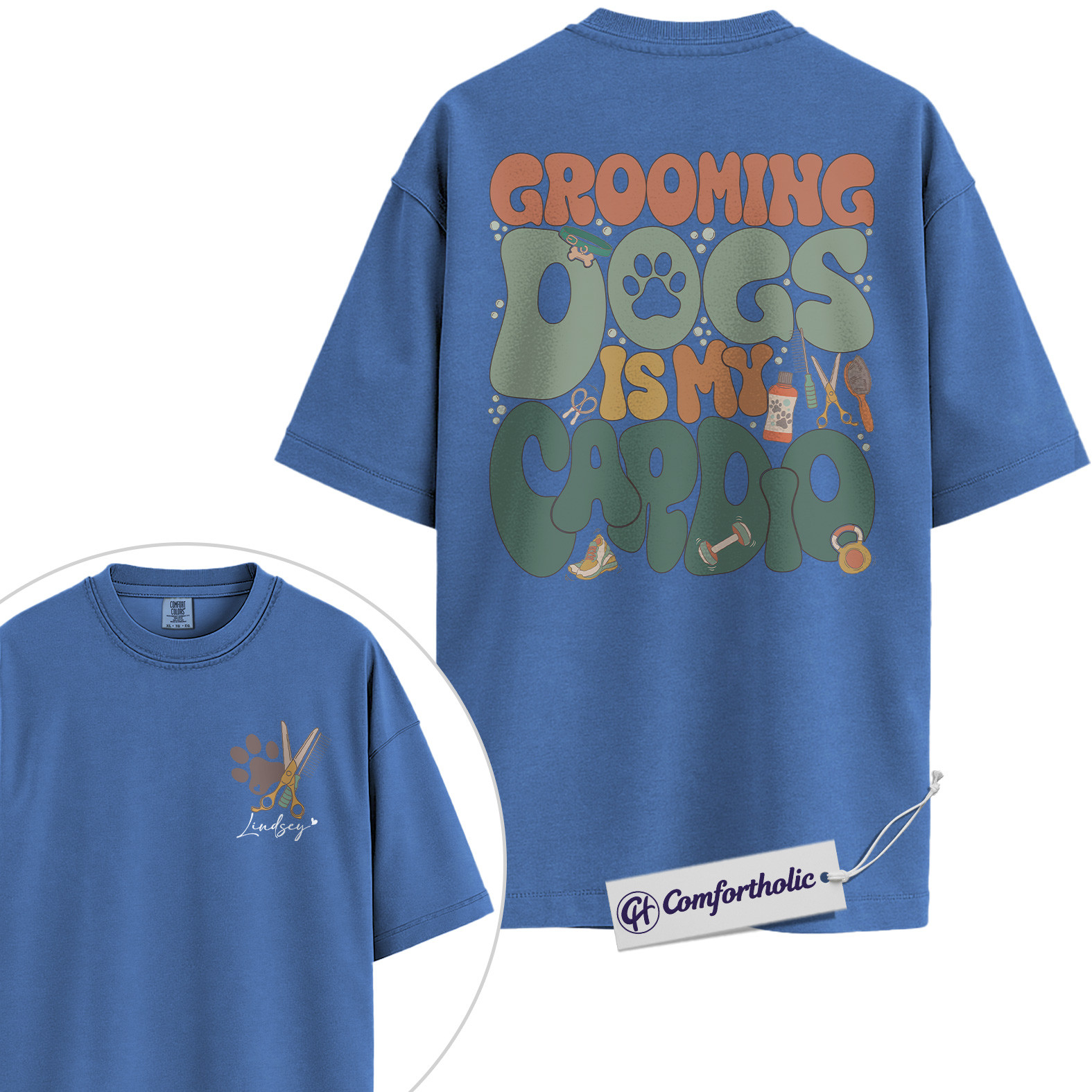 Grooming Dogs Is My Cardio Shirt, Funny Dog Groomer Graphic T-Shirt, Personalized Pet Grooming Tee, Custom Name Gift for Professional Dog Groomers, Comfort Colors Shirt 2-Sided - Image 12