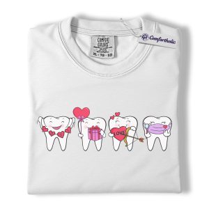 Alternative view of Dental Valentine Shirt, Cute Tooth Love T-Shirt, Pink Cartoon Dental Hygienist Graphic Tee, Funny Dentist & Ortho Assistant Valentine Gift, Comfort Colors Shirt