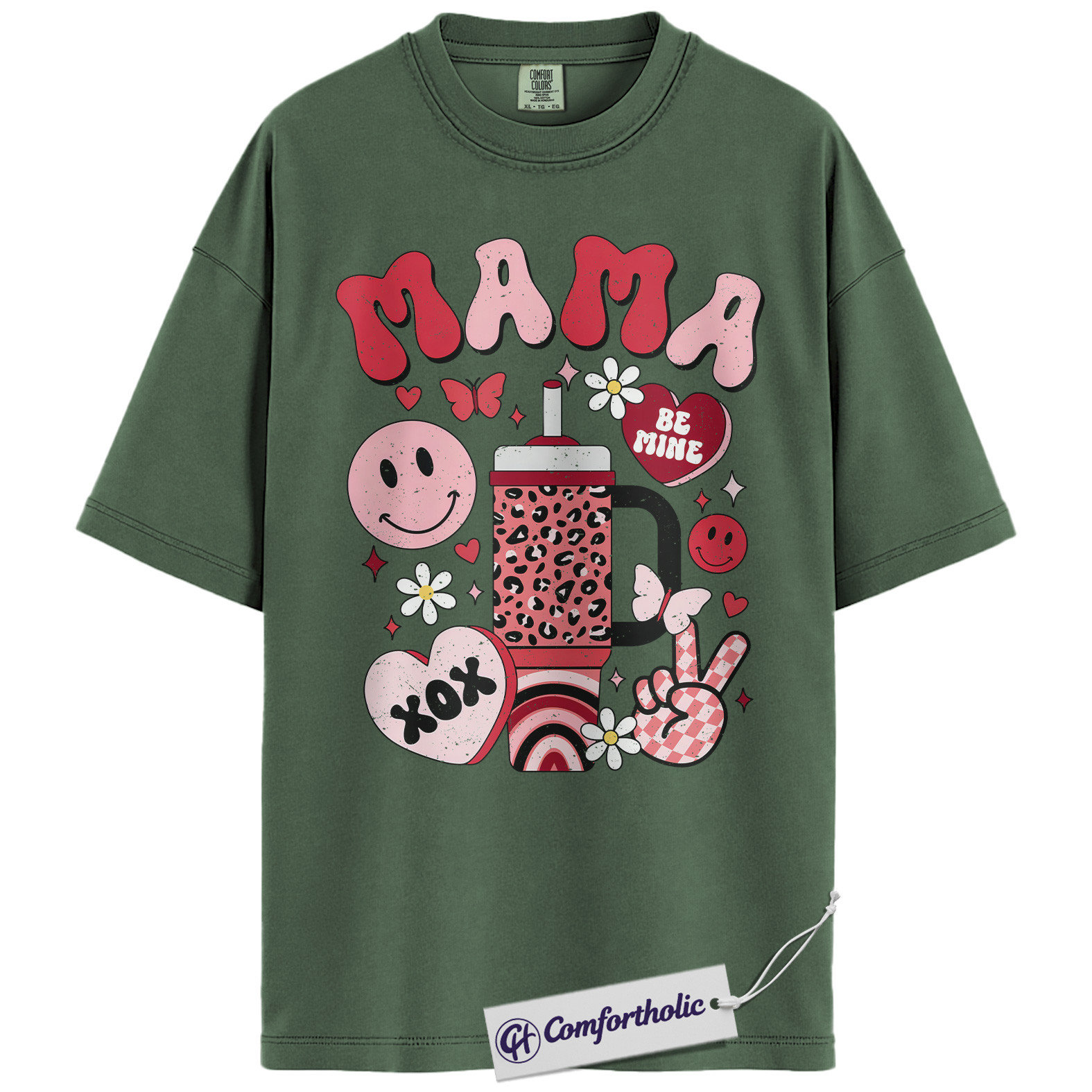 Retro Mama Shirt, Cute Valentine Pink Aesthetic T-Shirt, Heart Smiley Graphic Tee, Sweet Be Mine Gift for Moms, Comfort Colors Shirt - Image 6