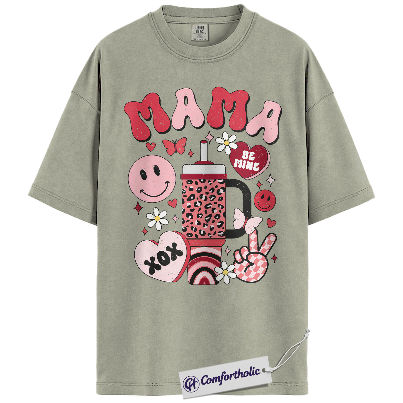 Retro Mama Shirt, Cute Valentine Pink Aesthetic T-Shirt, Heart Smiley Graphic Tee, Sweet Be Mine Gift for Moms, Comfort Colors Shirt - Image 7