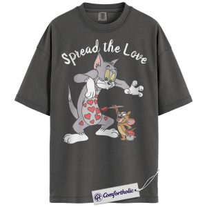 Alternative view of Tom and Jerry Shirt, Valentine's Day Shirt, Animated Graphic Tee, Comfort Colors Shirt