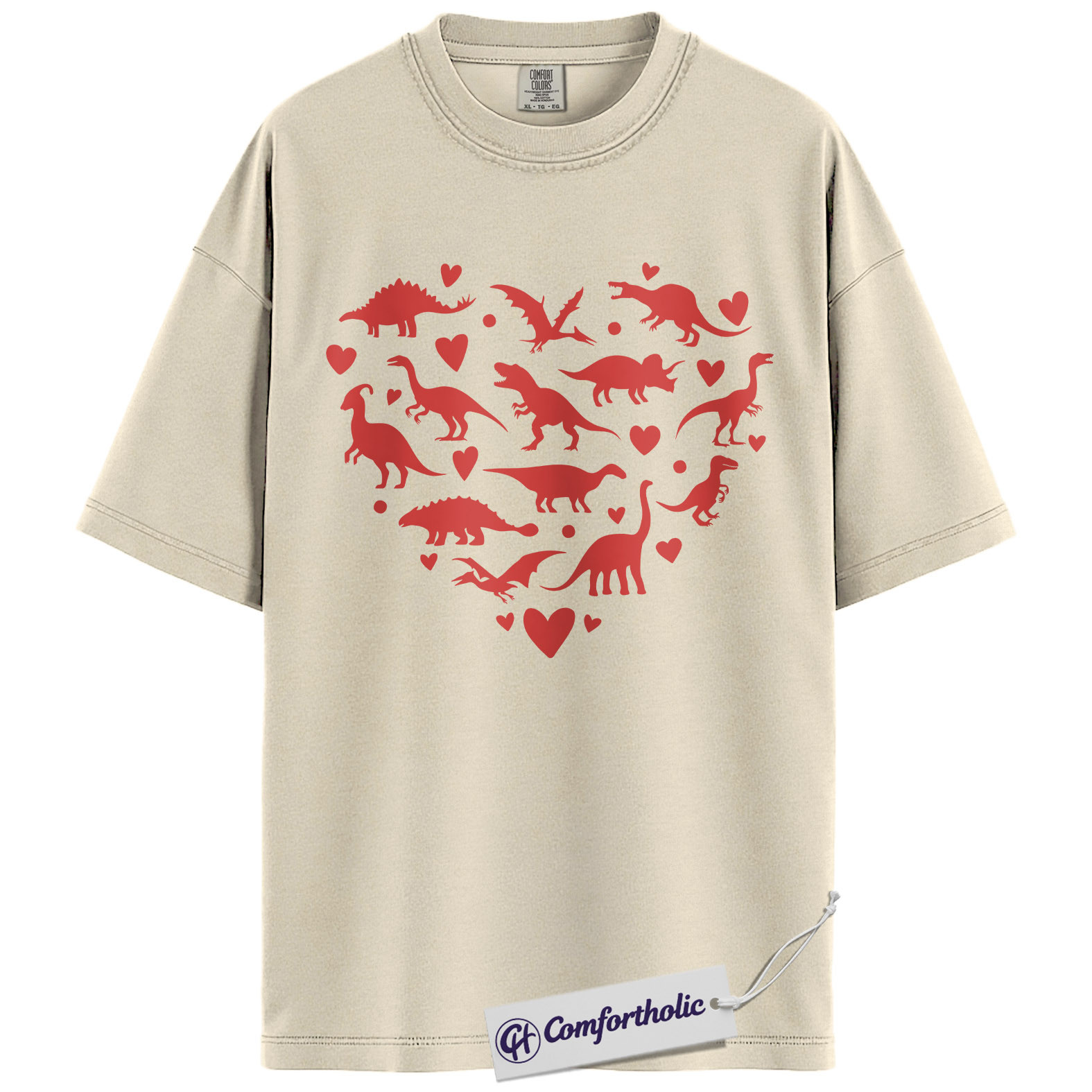 Dinosaur Heart Shirt, Cute Dino Valentine T-Shirt, Romantic Love Graphic Tee, Valentine Gift for Dinosaur Lovers, Comfort Colors Shirt