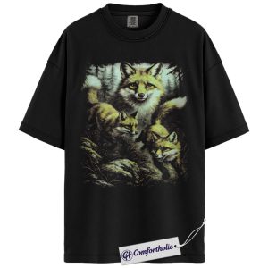 Fox Shirt, Fox Family Wildlife Graphic Tee, Forest Animal Aesthetic T-Shirt, Gift for Fox & Nature Lovers, Comfort Colors Shirt