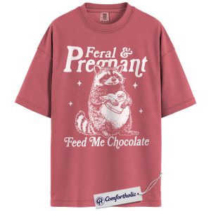 Pregnant Valentine Shirt, Feed Me Chocolate Raccoon Graphic Tee, Funny Pregnancy T-Shirt, Valentine Gift for Mom & Dad To Be, Comfort Colors Shirt