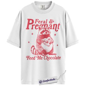 Alternative view of Pregnant Valentine Shirt, Feed Me Chocolate Raccoon Graphic Tee, Funny Pregnancy T-Shirt, Valentine Gift for Mom & Dad To Be, Comfort Colors Shirt