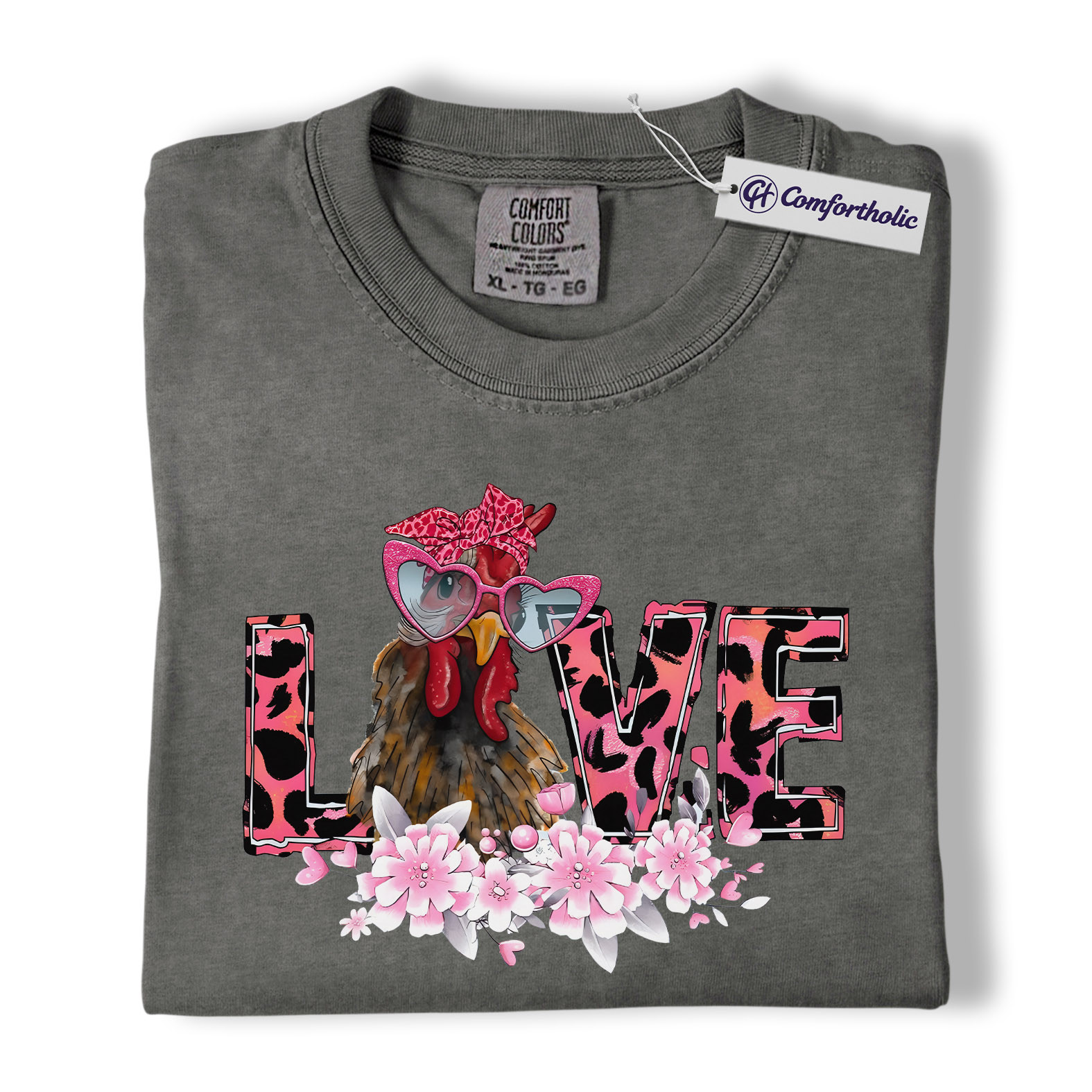 Valentine Chicken Love Shirt, Funny Farm Animal Graphic Tee, Cute Chicken Lover T-Shirt, Sweet Gift for Chicken Moms, Comfort Colors Shirt - Image 4