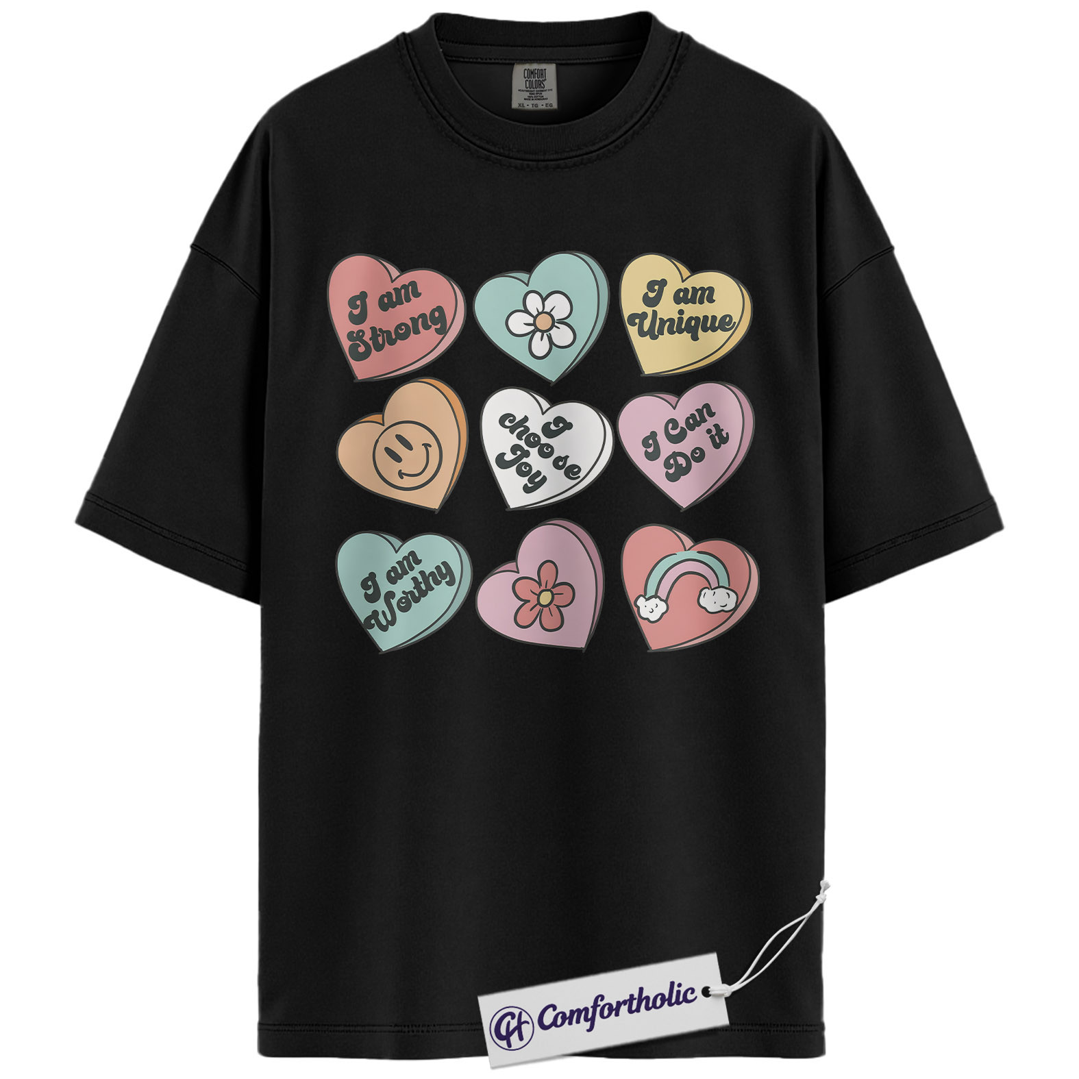 Affirmation Hearts Valentine Shirt, Positive Self Love Heart Graphic Tee, Cute Mental Health T-Shirt, Valentine's Day Gift for Women, Comfort Colors Shirt - Image 3