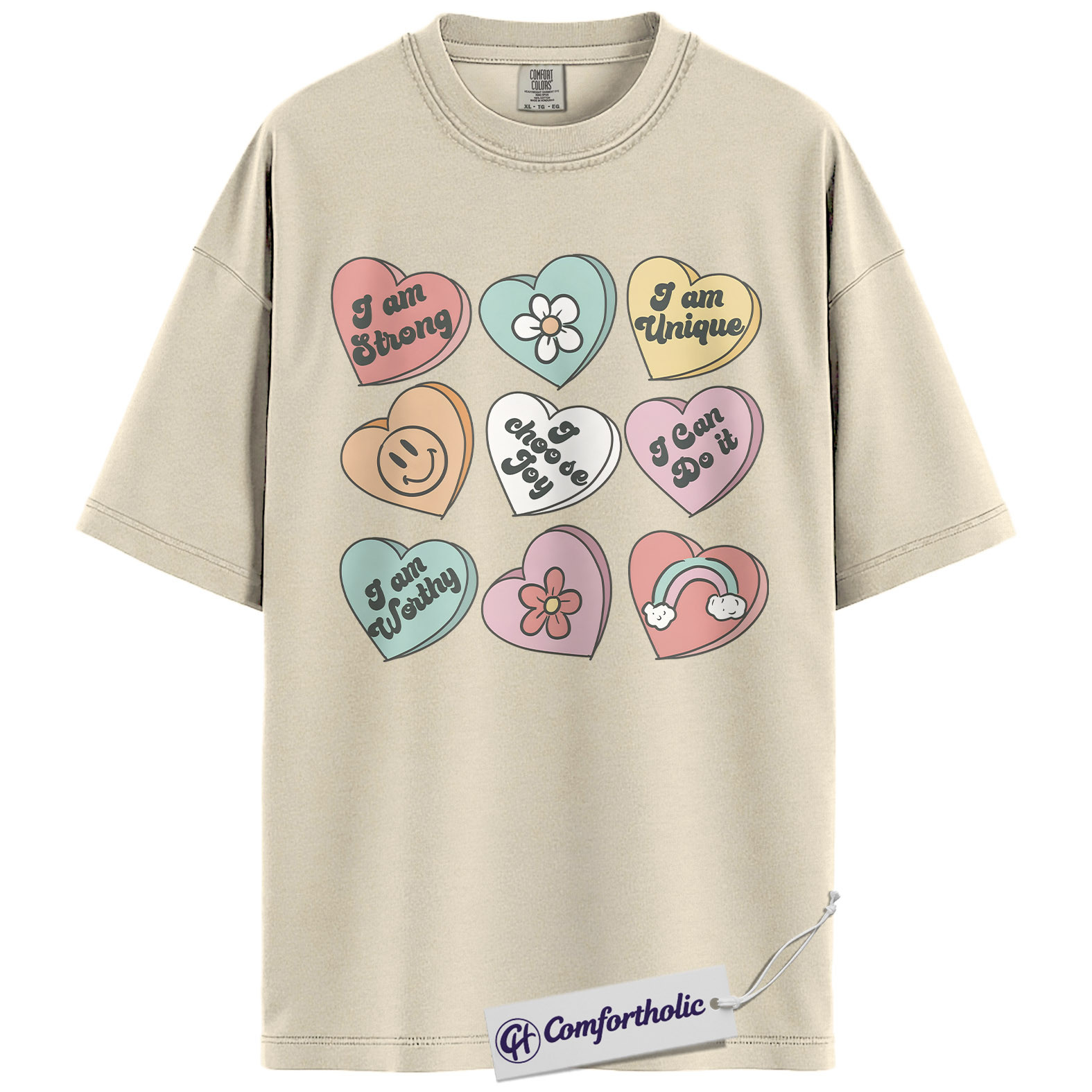 Affirmation Hearts Valentine Shirt, Positive Self Love Heart Graphic Tee, Cute Mental Health T-Shirt, Valentine's Day Gift for Women, Comfort Colors Shirt - Image 5